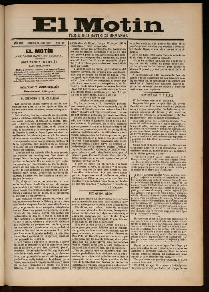 Miniatura de El Motín: periódico satírico semanal del 24 de Julio de 1897
