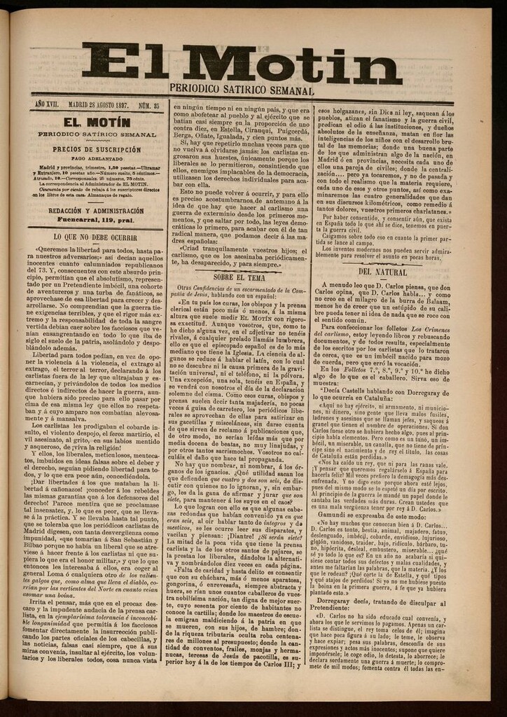 Miniatura de El Motín: periódico satírico semanal del 28 de Agosto de 1897