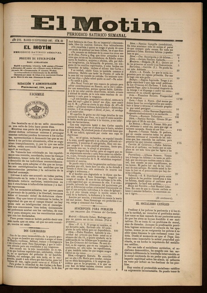 Miniatura de El Motín: periódico satírico semanal del 18 de Septiembre de 1897