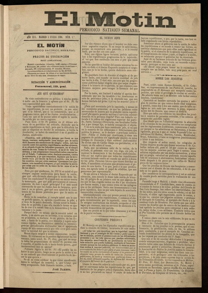 Miniatura de El Motín: periódico satírico semanal 4 de Enero de 1896