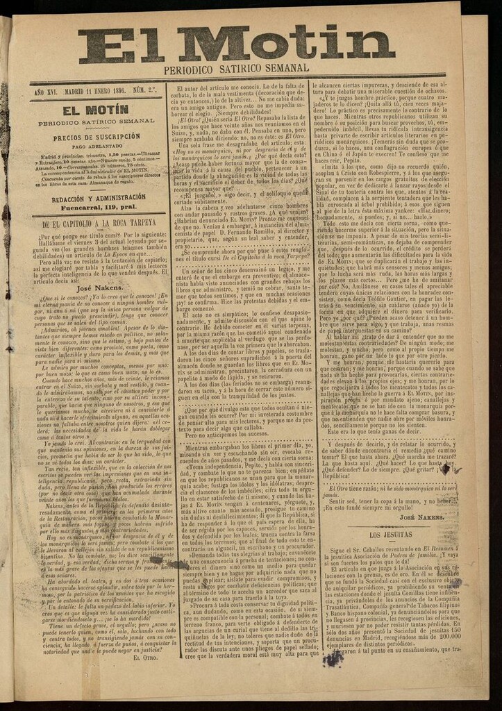 Miniatura de El Motín: periódico satírico semanal 11 de Enero de 1896