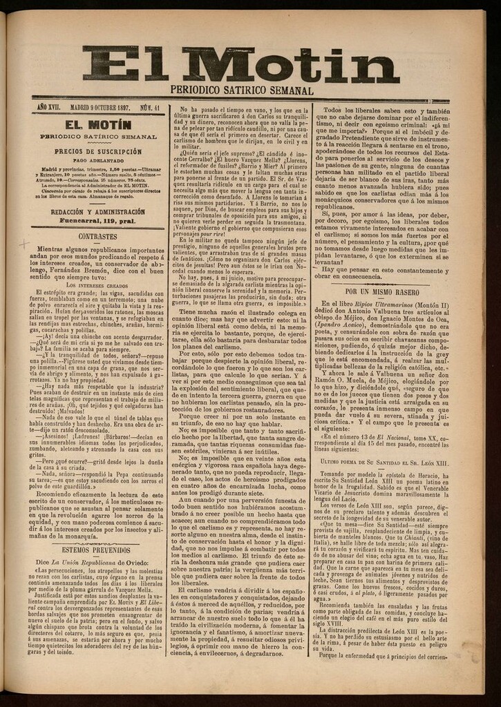 Miniatura de El Motín: periódico satírico semanal del 9 de Octubre de 1897