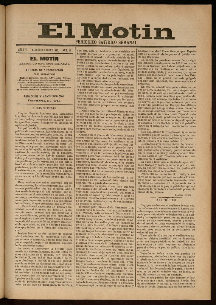 Miniatura de El Motín: periódico satírico semanal del 23 de Octubre de 1897