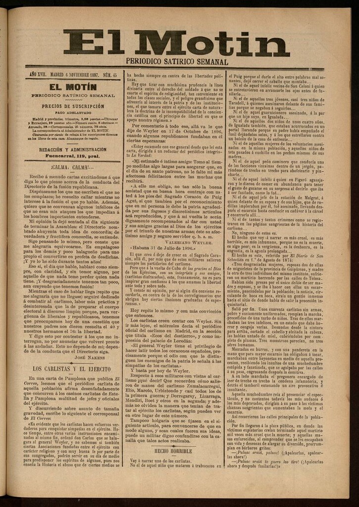 Miniatura de El Motín: periódico satírico semanal del 6 de Noviembre de 1897