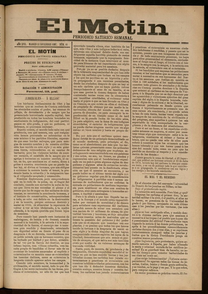 Miniatura de El Motín: periódico satírico semanal del 13 de Noviembre de 1897