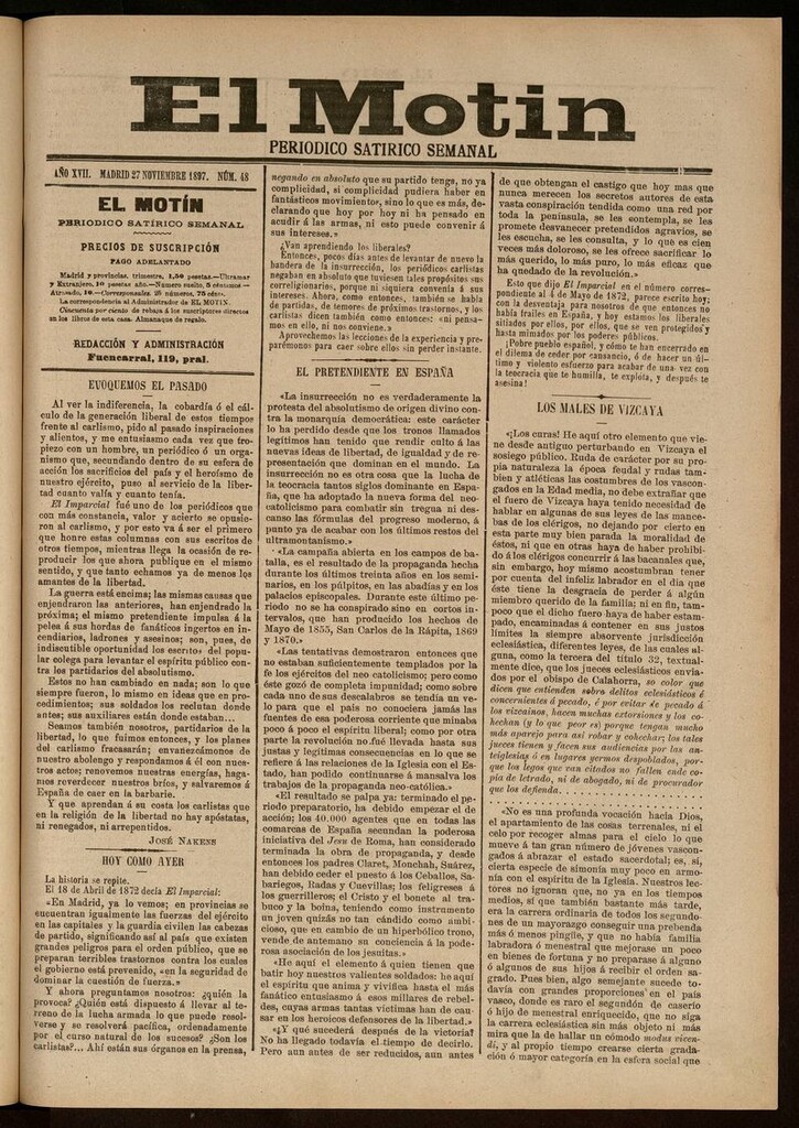Miniatura de El Motín: periódico satírico semanal del 27 de Noviembre de 1897
