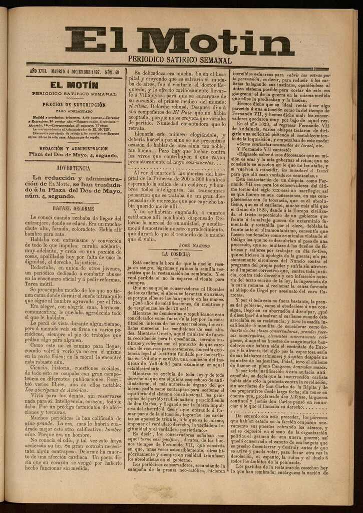 Miniatura de El Motín: periódico satírico semanal del 4 de Diciembre de 1897