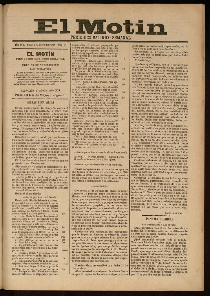 Miniatura de El Motín: periódico satírico semanal del 25 de Diciembre de 1897