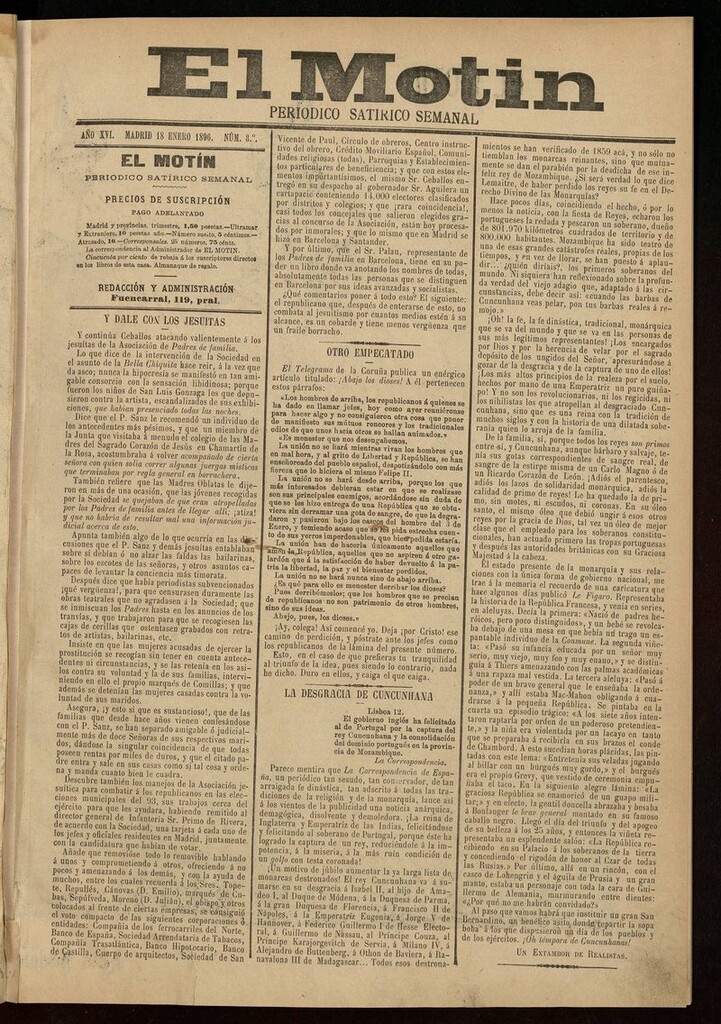 Miniatura de El Motín: periódico satírico semanal 18 de Enero de 1896
