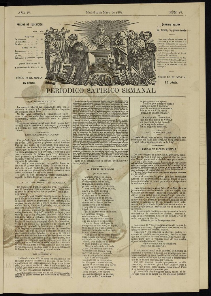 Miniatura de El Motín: periódico satírico semanal del 4 de mayo de 1884
