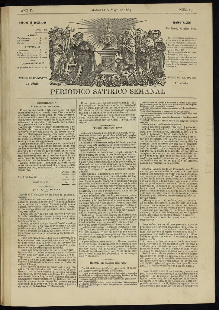 Miniatura de El Motín: periódico satírico semanal del 11 de mayo de 1884