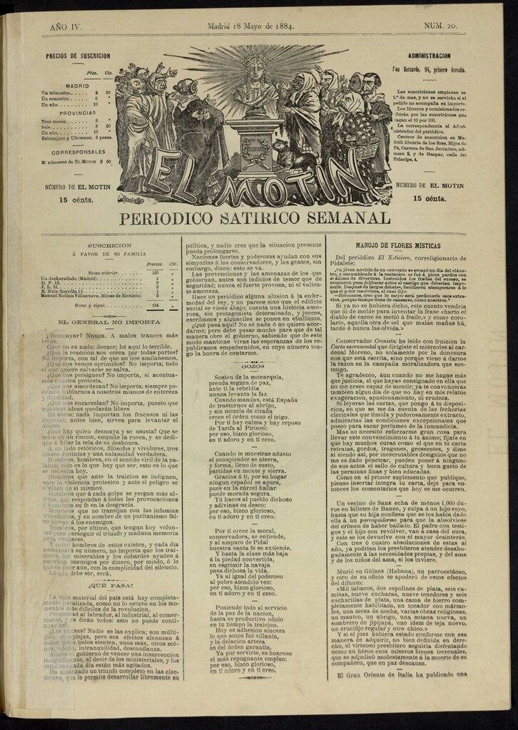 Miniatura de El Motín: periódico satírico semanal del 18 de mayo de 1884