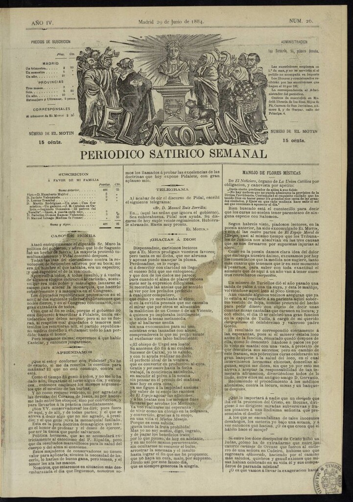 Miniatura de El Motín: periódico satírico semanal del 29 de junio de 1884