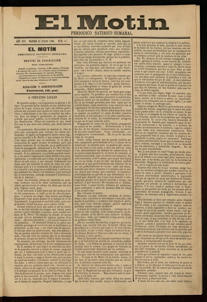 Miniatura de El Motín: periódico satírico semanal 25 de Enero de 1896