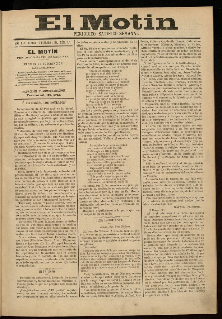 Miniatura de El Motín: periódico satírico semanal 15 de Febrero de 1896
