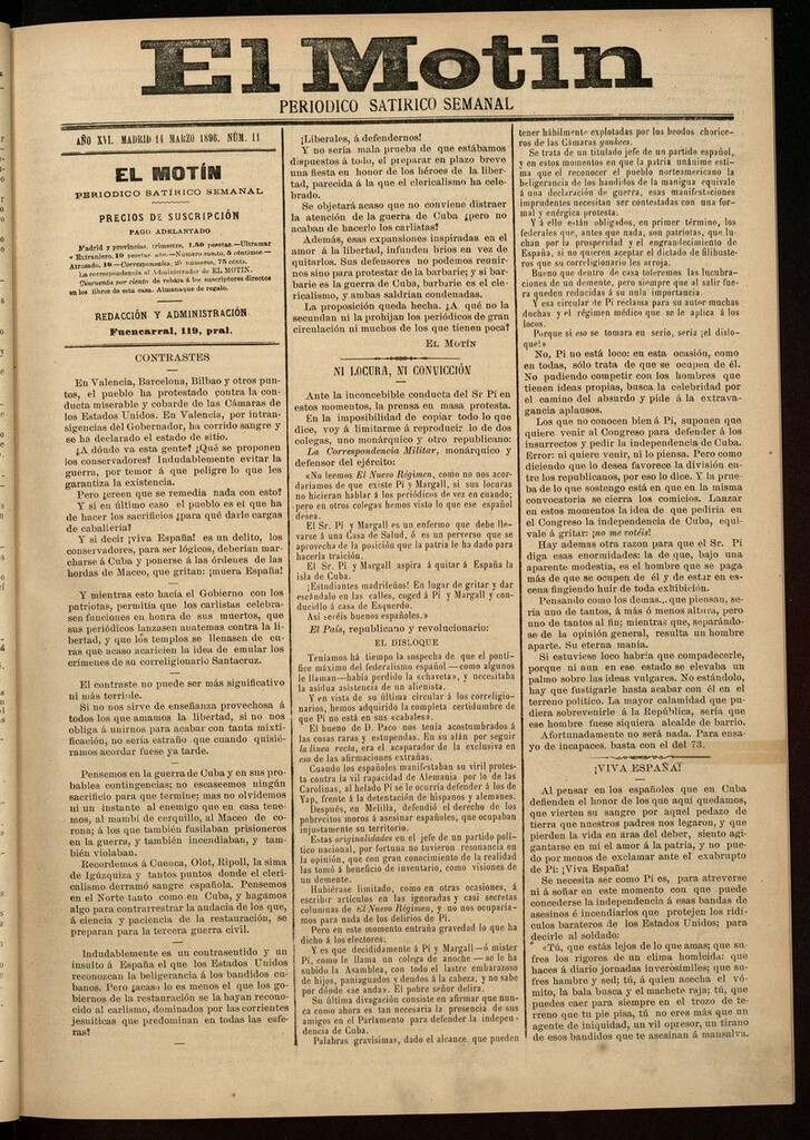 Miniatura de El Motín: periódico satírico semanal 14 de Marzo de 1896