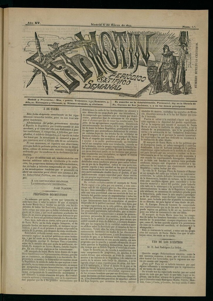 Miniatura de El Motín: periódico satírico semanal del 6 de enero de 1895