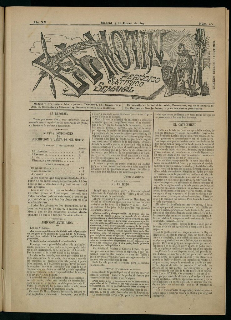 Miniatura de El Motín: periódico satírico semanal del 13 de enero de 1895