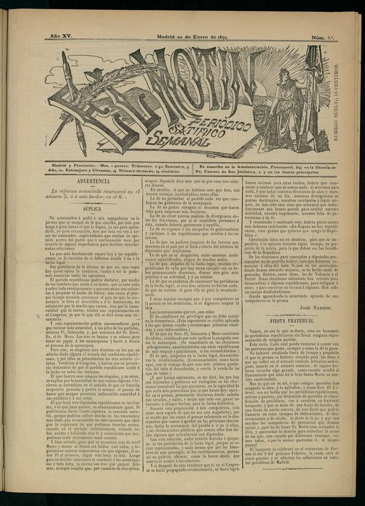 Miniatura de El Motín: periódico satírico semanal del 20 de enero de 1895