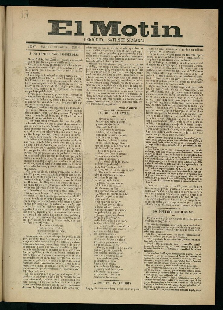 Miniatura de El Motín: periódico satírico semanal del 9 de febrero de 1895