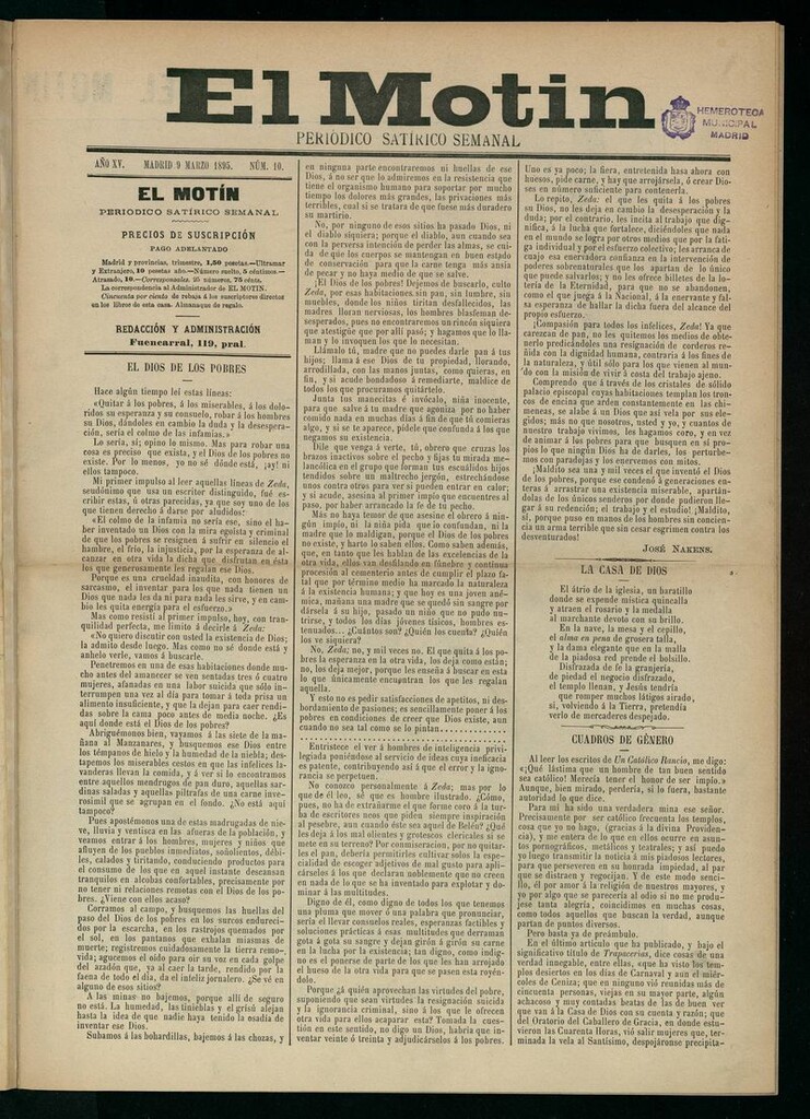 Miniatura de El Motín: periódico satírico semanal del 9 de marzo de 1895