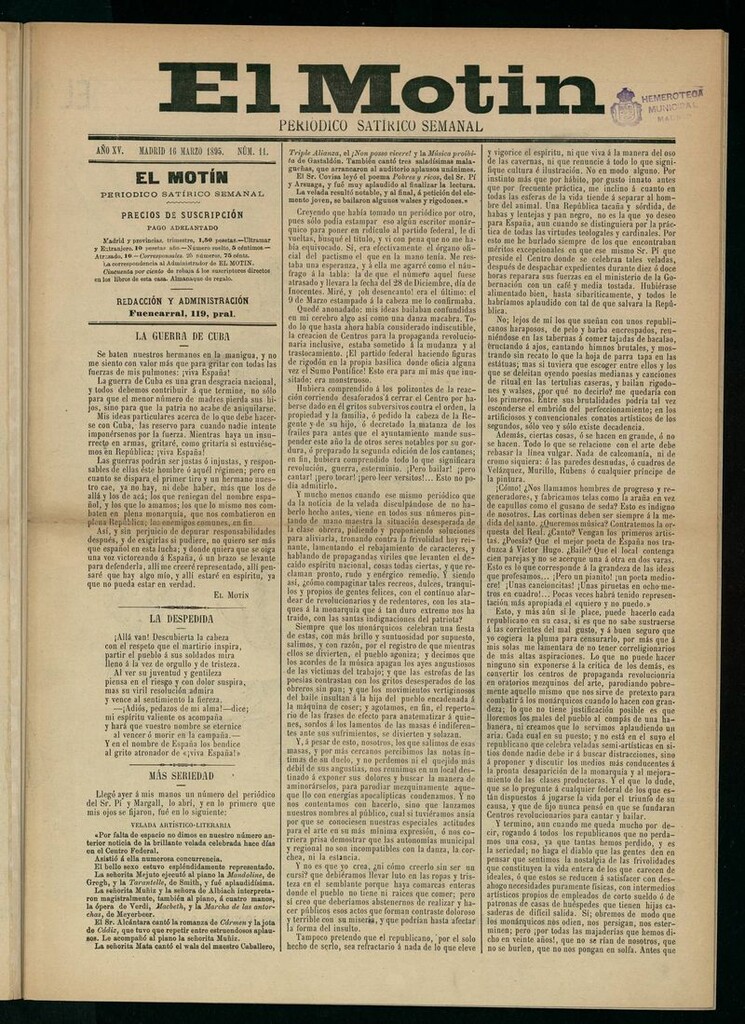 Miniatura de El Motín: periódico satírico semanal del 16 de marzo de 1895