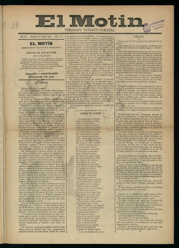 Miniatura de El Motín: periódico satírico semanal del 23 de marzo de 1895