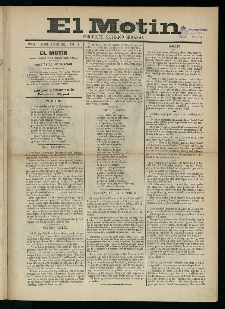 Miniatura de El Motín: periódico satírico semanal del 13 de abril de 1895