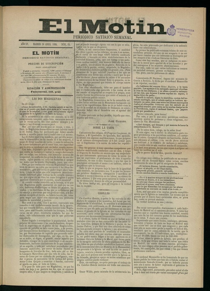 Miniatura de El Motín: periódico satírico semanal del 20 de abril de 1895