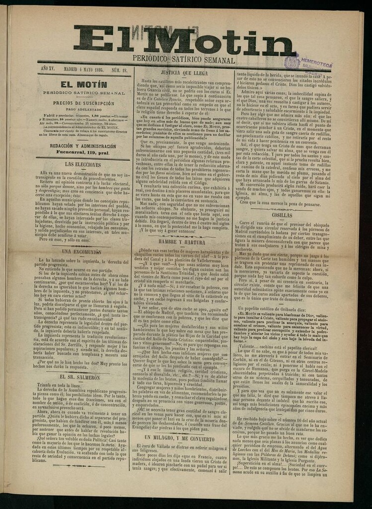 Miniatura de El Motín: periódico satírico semanal del 4 de mayo de 1895