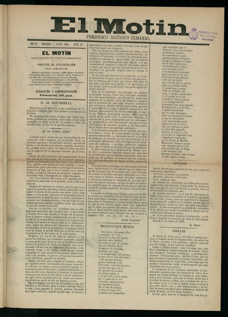 Miniatura de El Motín: periódico satírico semanal del 1 de Junio de 1895