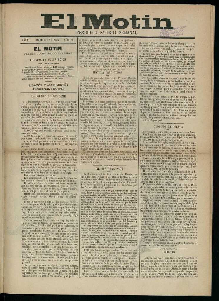 Miniatura de El Motín: periódico satírico semanal del 8 de Junio de 1895