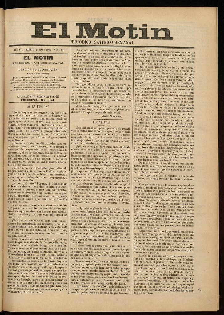 Miniatura de El Motín: periódico satírico semanal 2 de Mayo de 1896