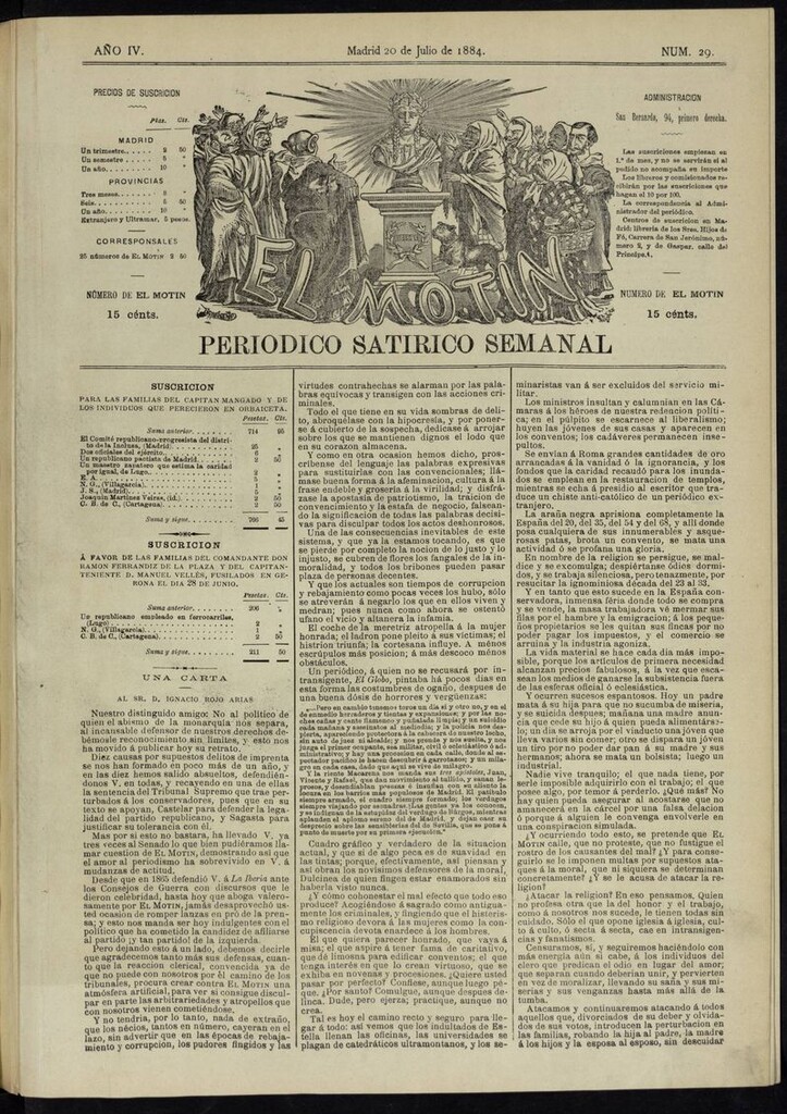 Miniatura de El Motín: periódico satírico semanal del 20 de julio de 1884