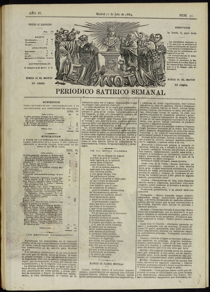 Miniatura de El Motín: periódico satírico semanal del 27 de julio de 1884