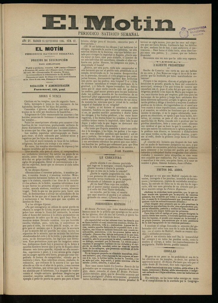 Miniatura de El Motín: periódico satírico semanal del 14 de Septiembre de 1895
