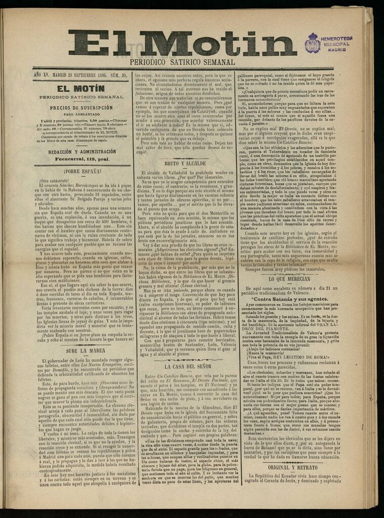 Miniatura de El Motín: periódico satírico semanal del 28 de Septiembre de 1895