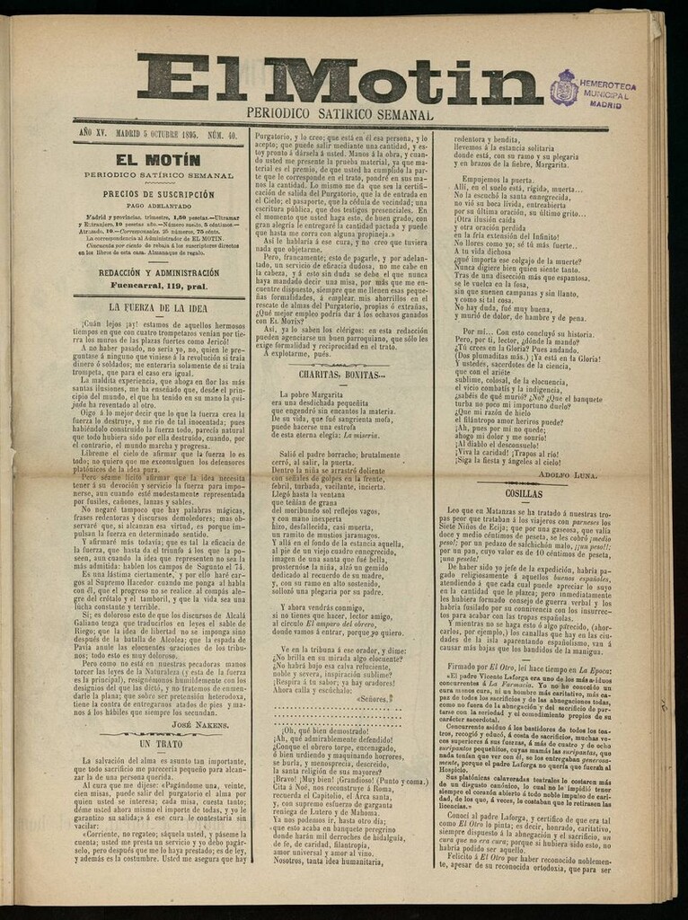 Miniatura de El Motín: periódico satírico semanal del 5 de Octubre de 1895