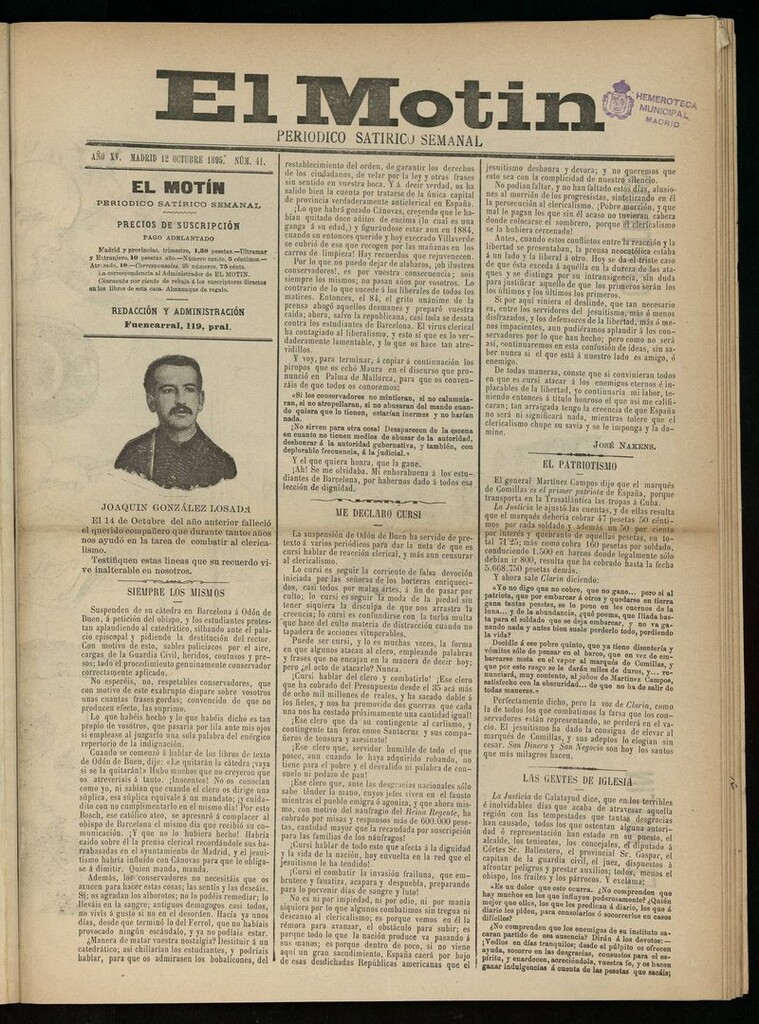 Miniatura de El Motín: periódico satírico semanal del 12 de Octubre de 1895