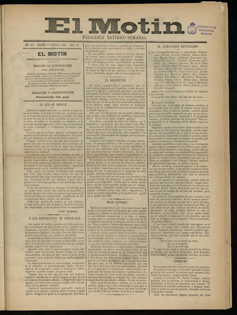 Miniatura de El Motín: periódico satírico semanal del 19 de Octubre de 1895