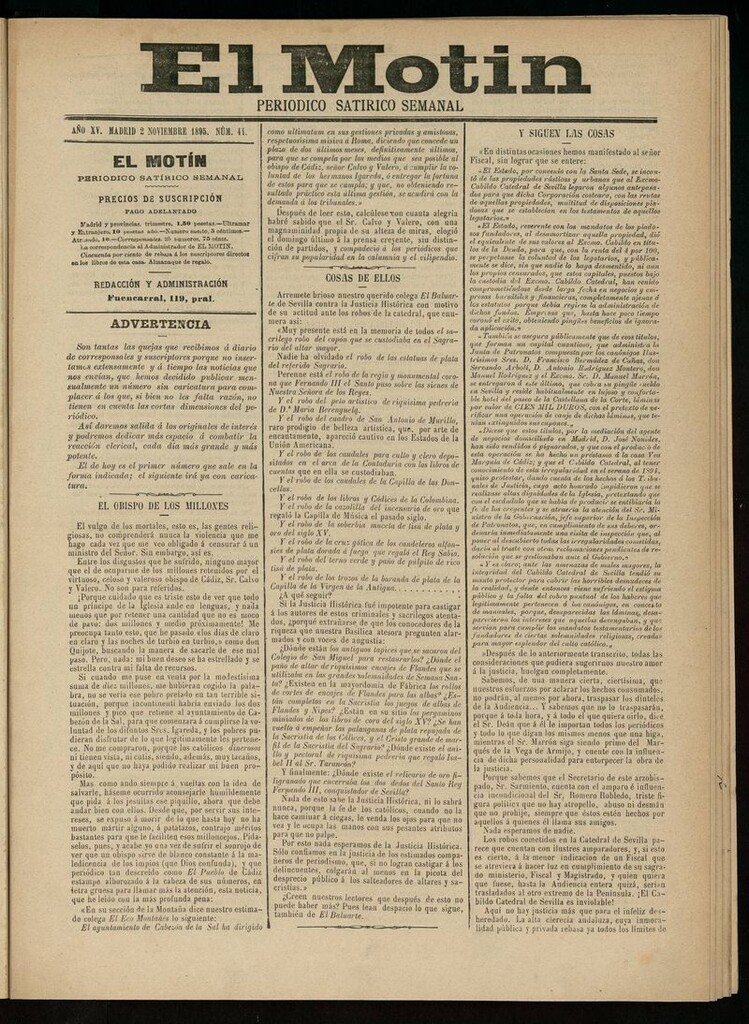Miniatura de El Motín: periódico satírico semanal del 2 de Noviembre de 1895