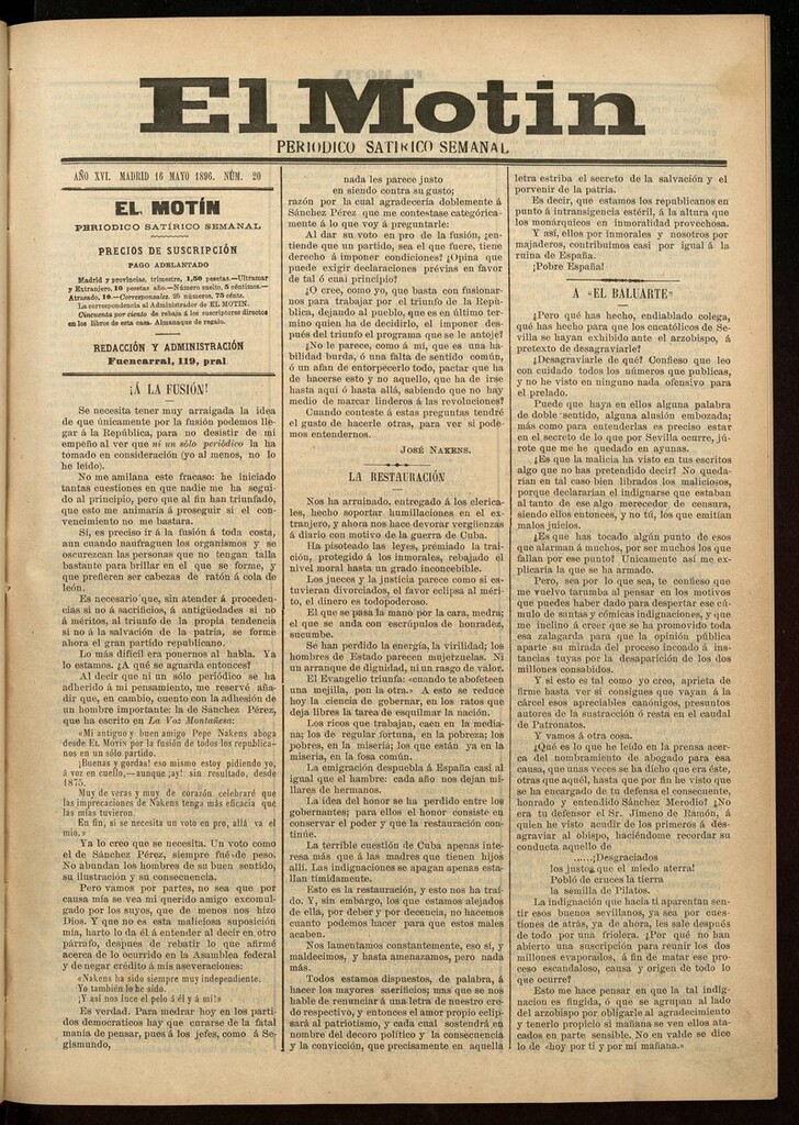 Miniatura de El Motín: periódico satírico semanal 16 de Mayo de 1896