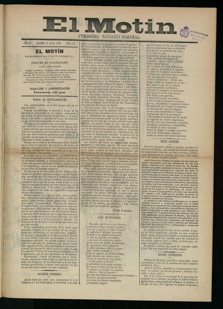 Miniatura de El Motín: periódico satírico semanal del 18 de Mayo de 1895