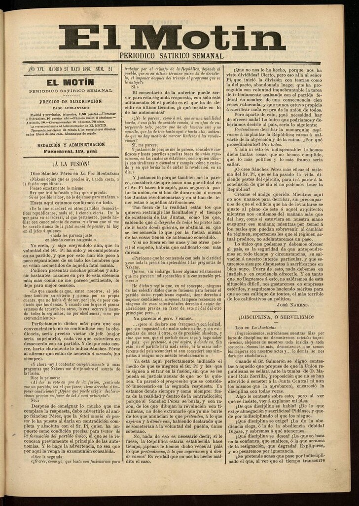 Miniatura de El Motín: periódico satírico semanal 23 de Mayo de 1896