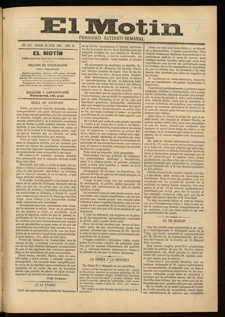 Miniatura de El Motín: periódico satírico semanal 20 de Junio de 1896