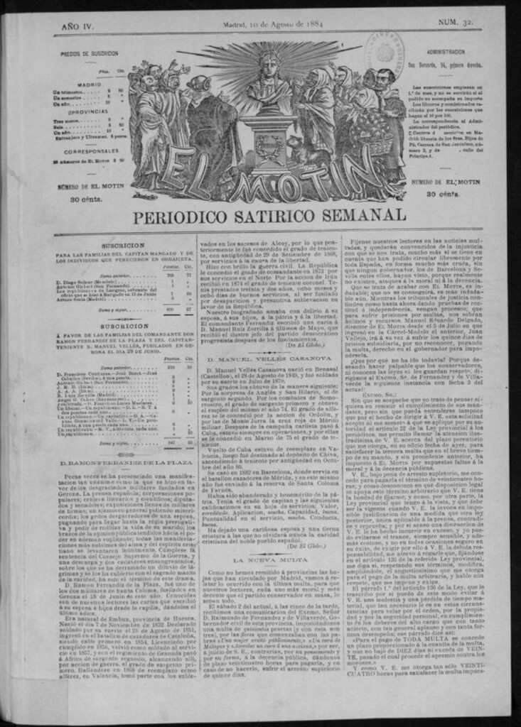 Miniatura de El Motín: periódico satírico semanal del 10 de agosto de 1884