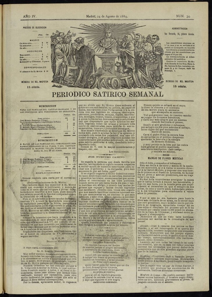 Miniatura de El Motín: periódico satírico semanal del 24 de agosto de 1884