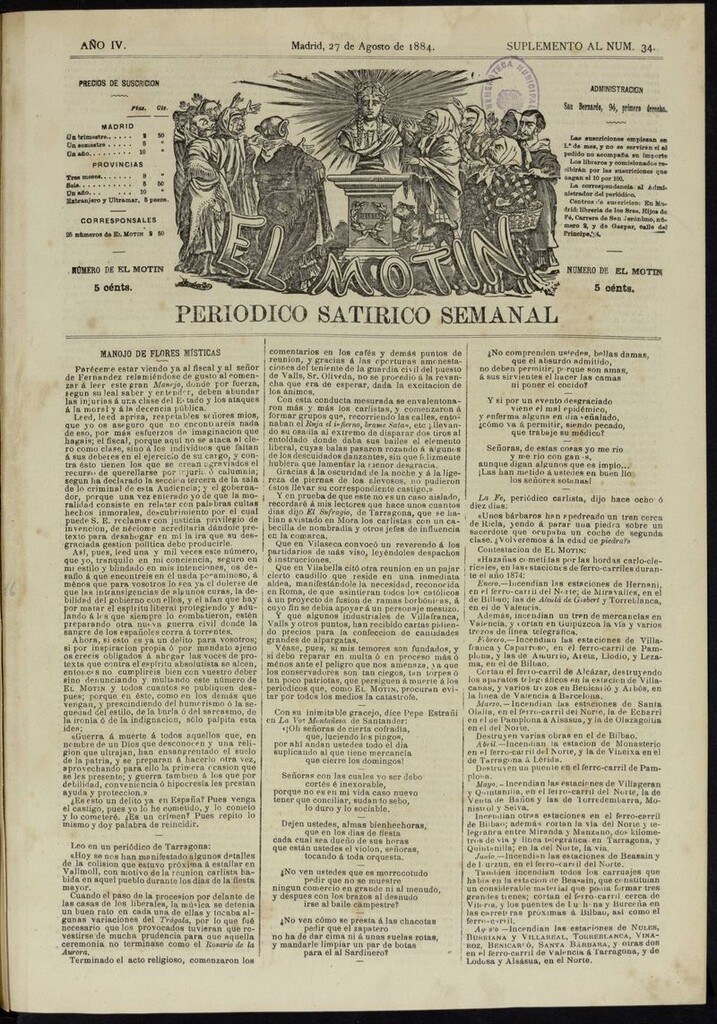 Miniatura de El Motín: periódico satírico semanal del 31 de agosto de 1884