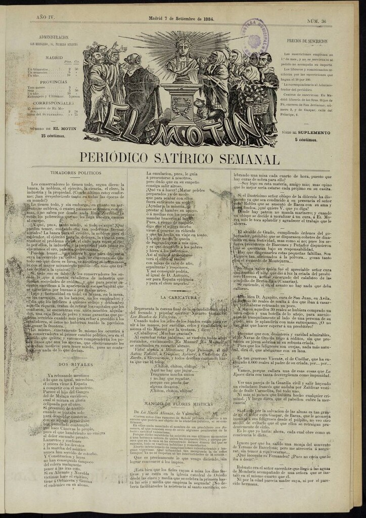 Miniatura de El Motín: periódico satírico semanal del 7 de septiembre de 1884