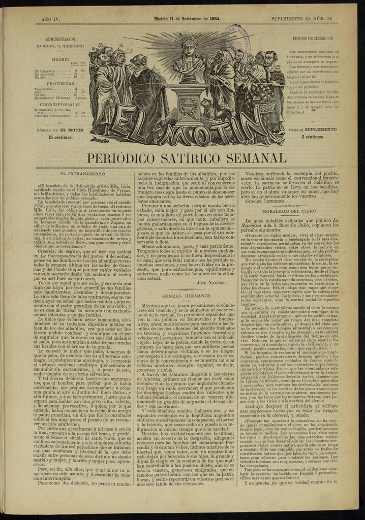 Miniatura de El Motín: periódico satírico semanal del 11 de septiembre de 1884
